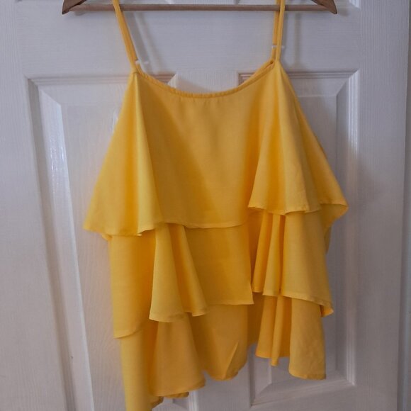 New York & Company Tops - Women's Summer Layered Ruffle Yellow Sleeveless Top